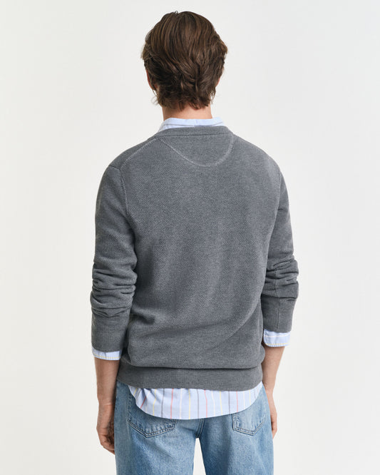 Baumwoll-Pikee-Pullover mit Rundhalsausschnitt
