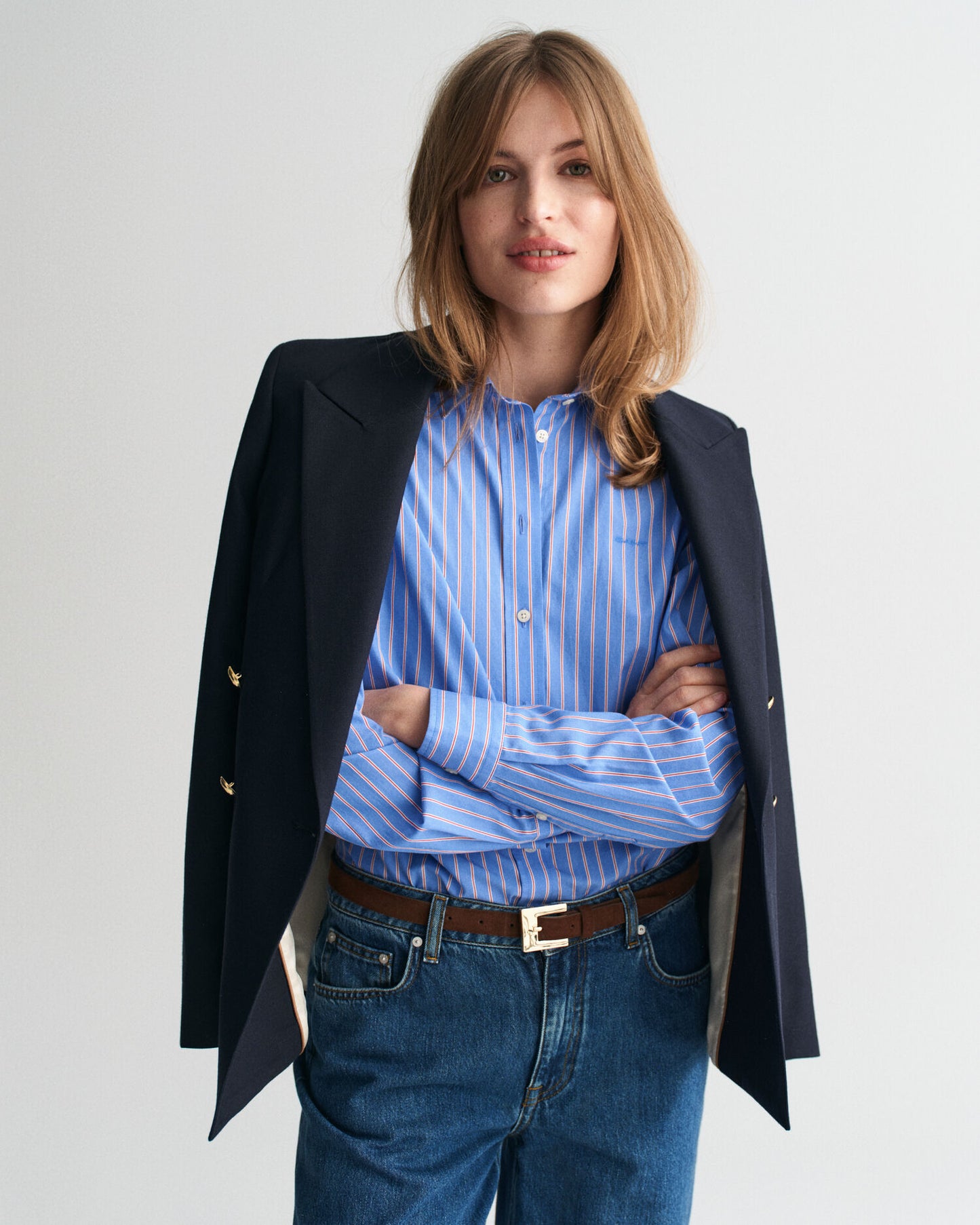 Chemise classique en popeline à rayures coupe droite