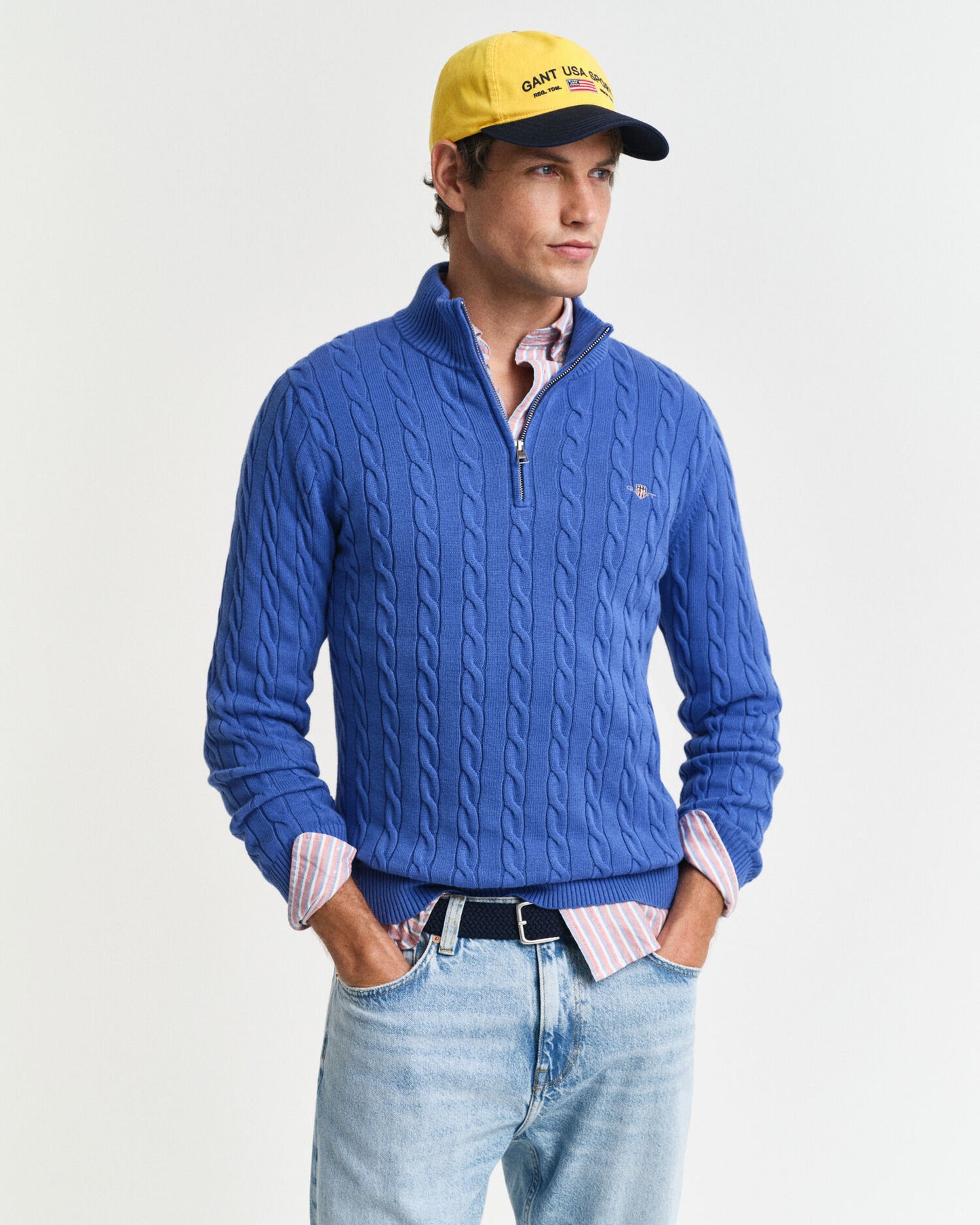 Pull demi-zippé en coton torsadé