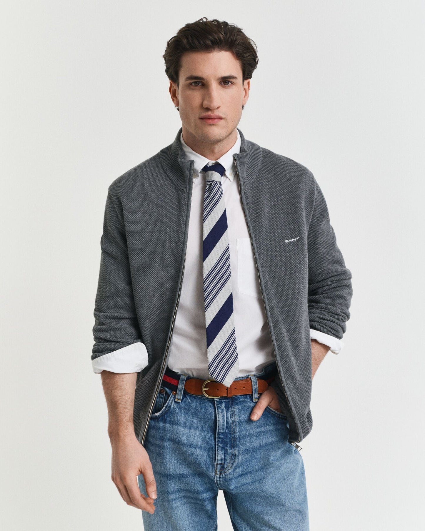Gilet zippé en piqué de coton