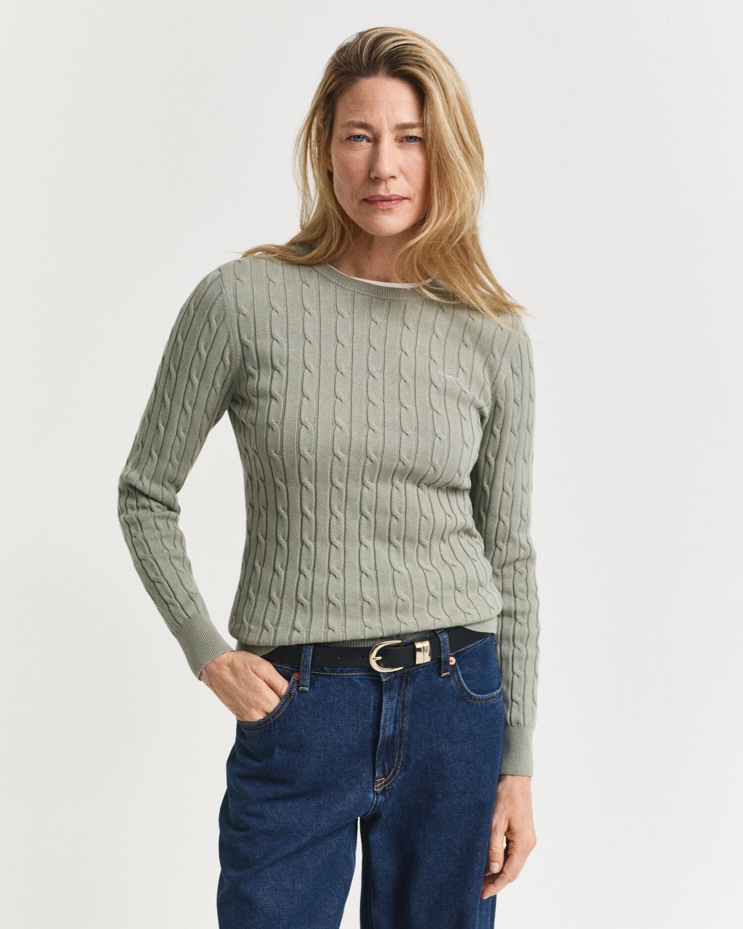 Pull ras du cou en maille torsadée de coton stretch