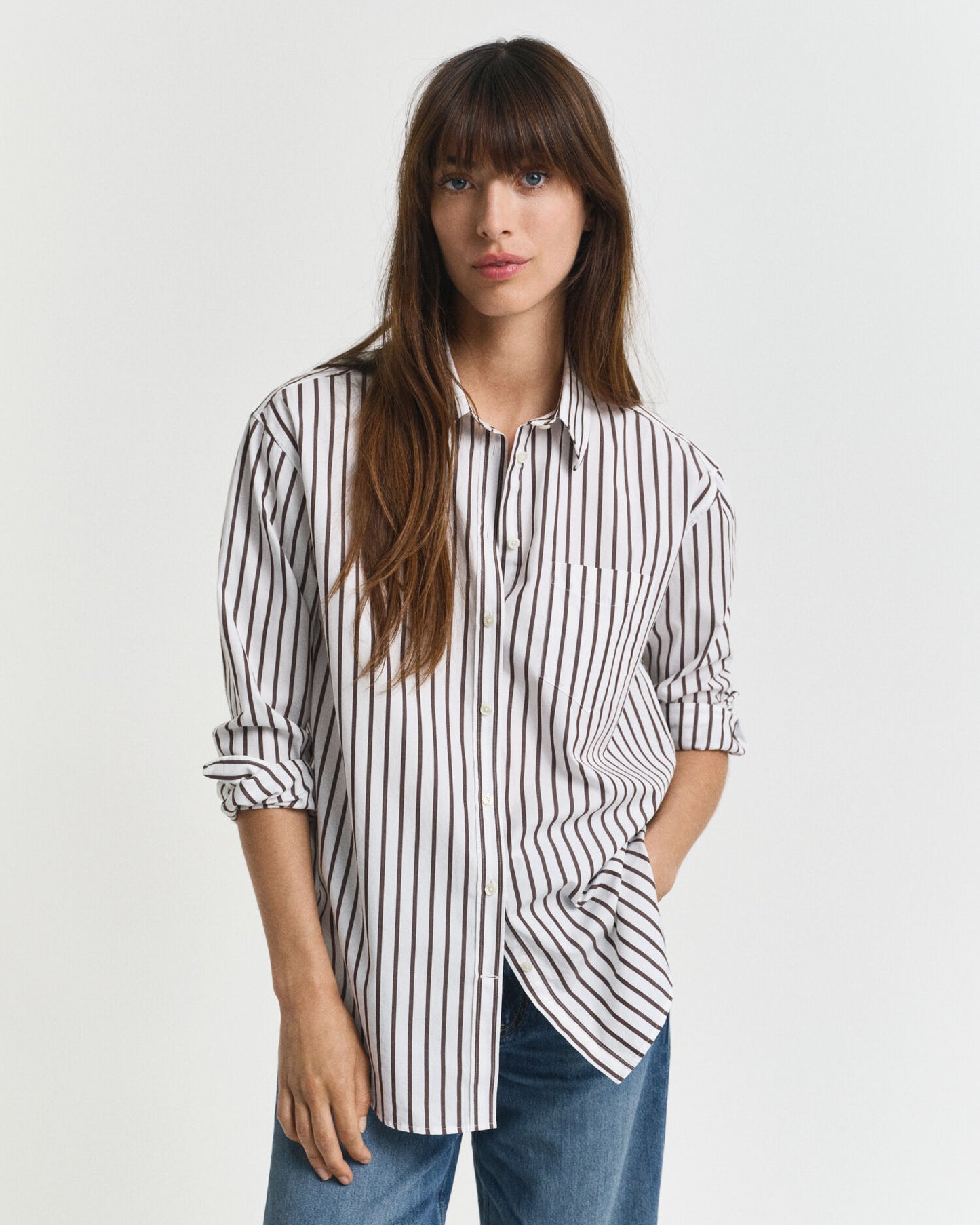 Chemise Popeline Rayée Classique Coupe Décontractée