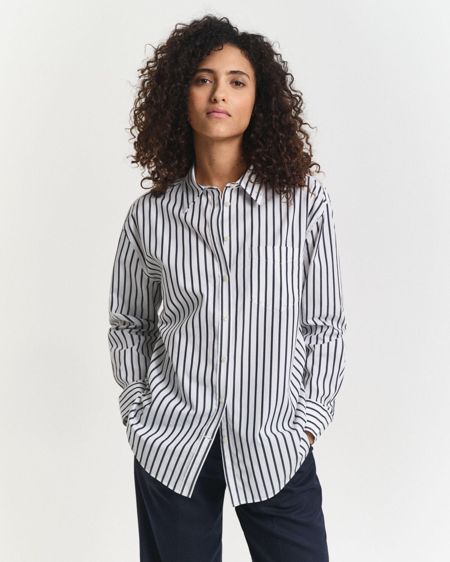 Chemise Popeline Rayée Classique Coupe Décontractée
