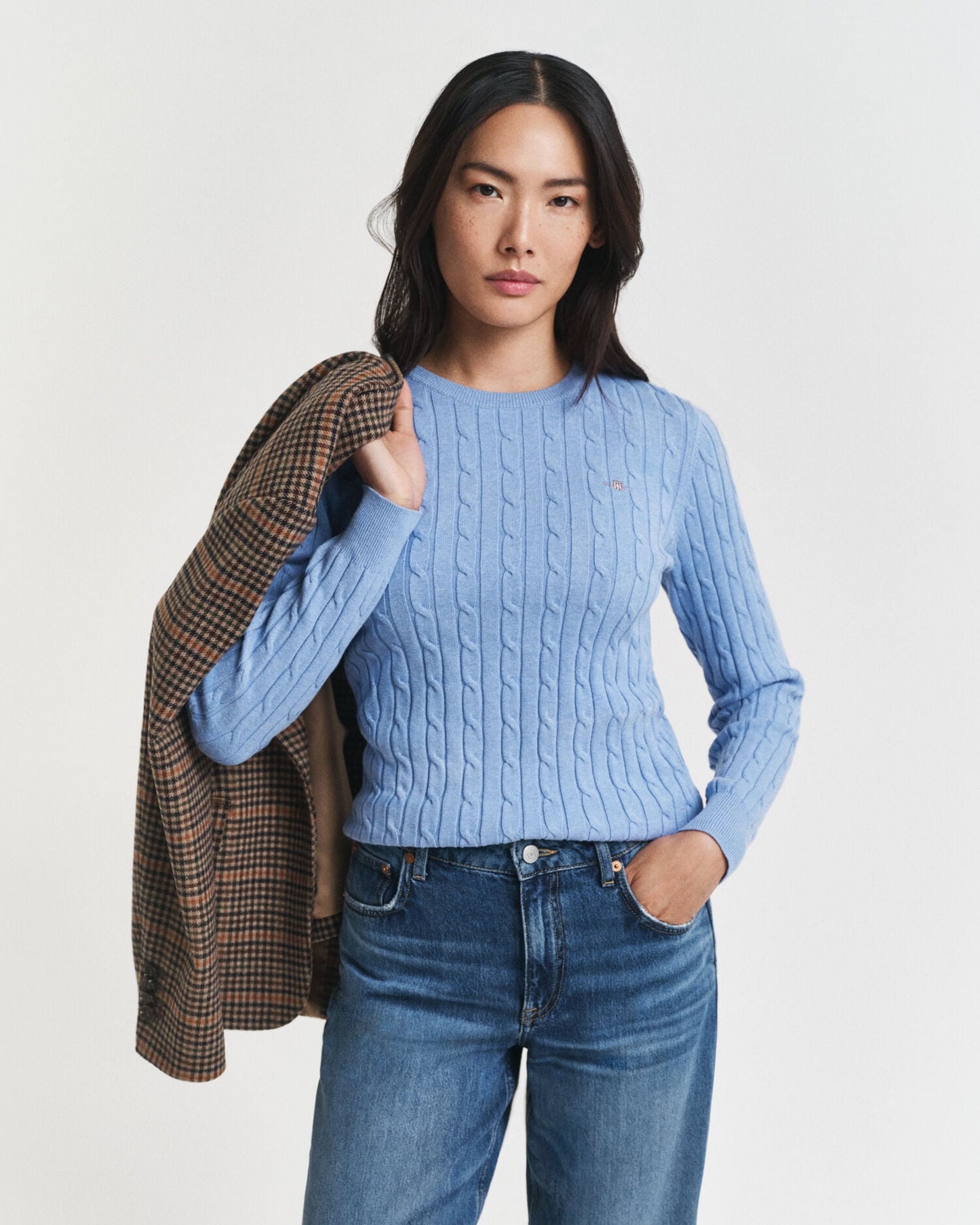 Pull ras du cou en maille torsadée de coton stretch