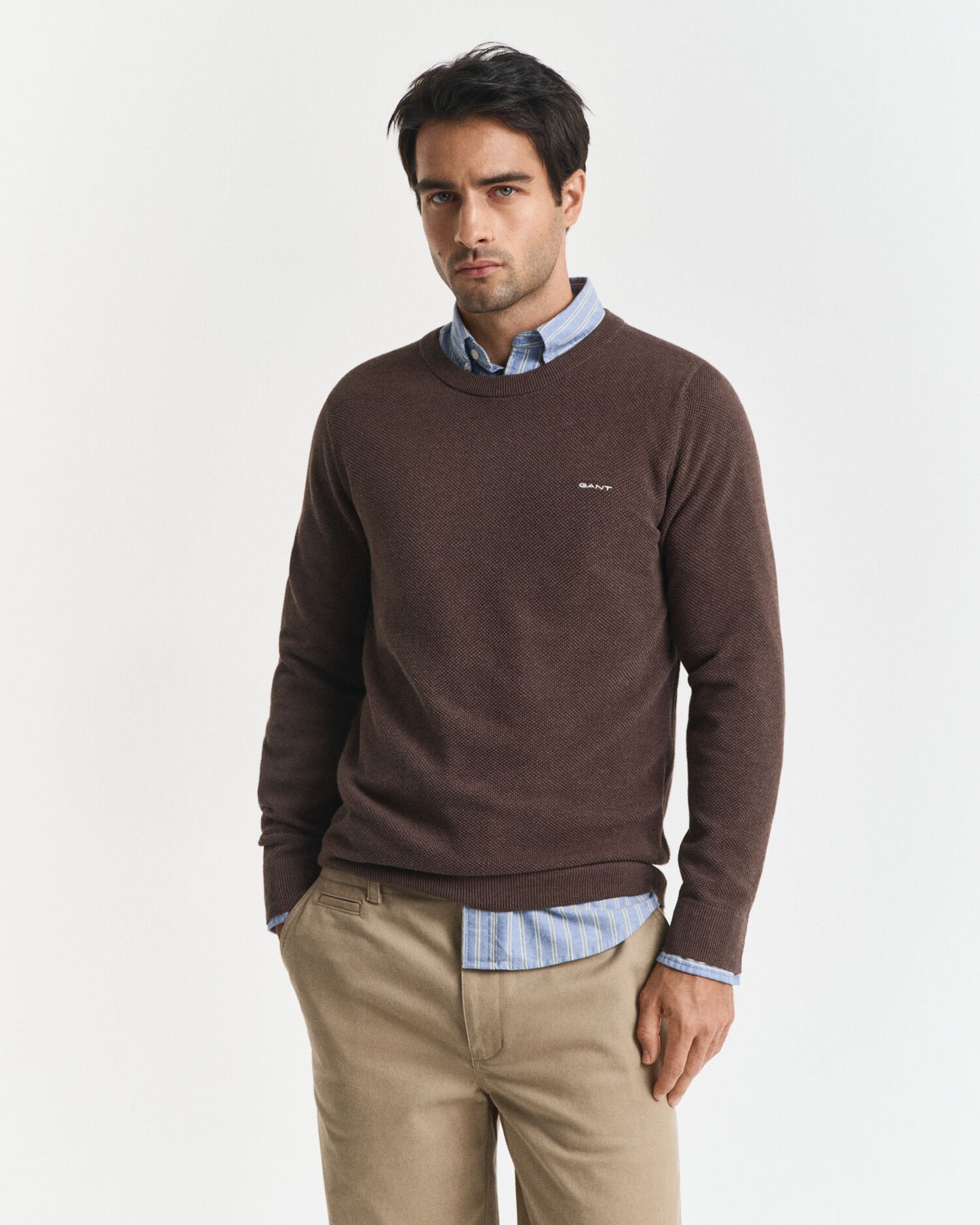 Baumwoll-Pikee-Pullover mit Rundhalsausschnitt