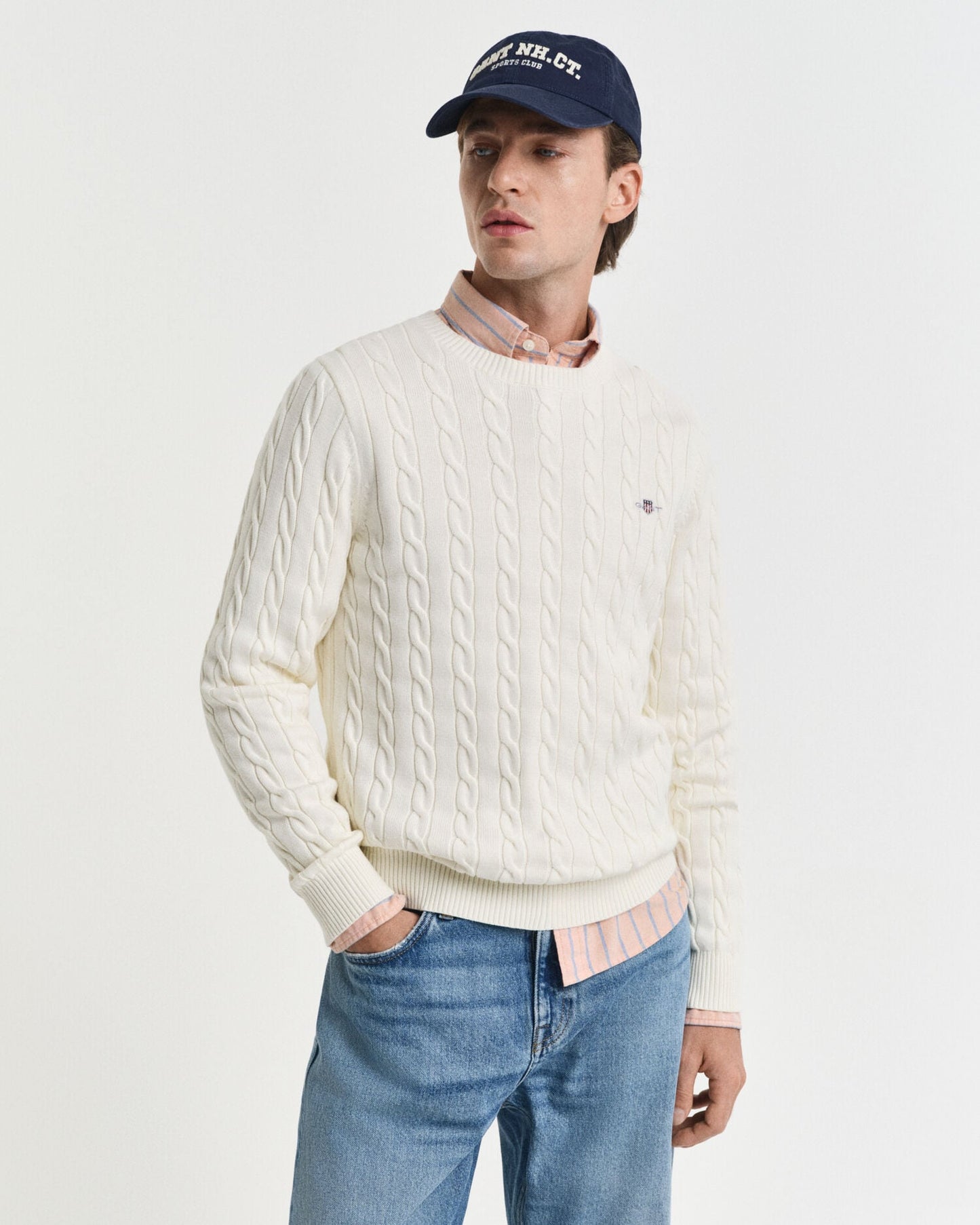 Pull ras-du-cou en maille torsadée de coton
