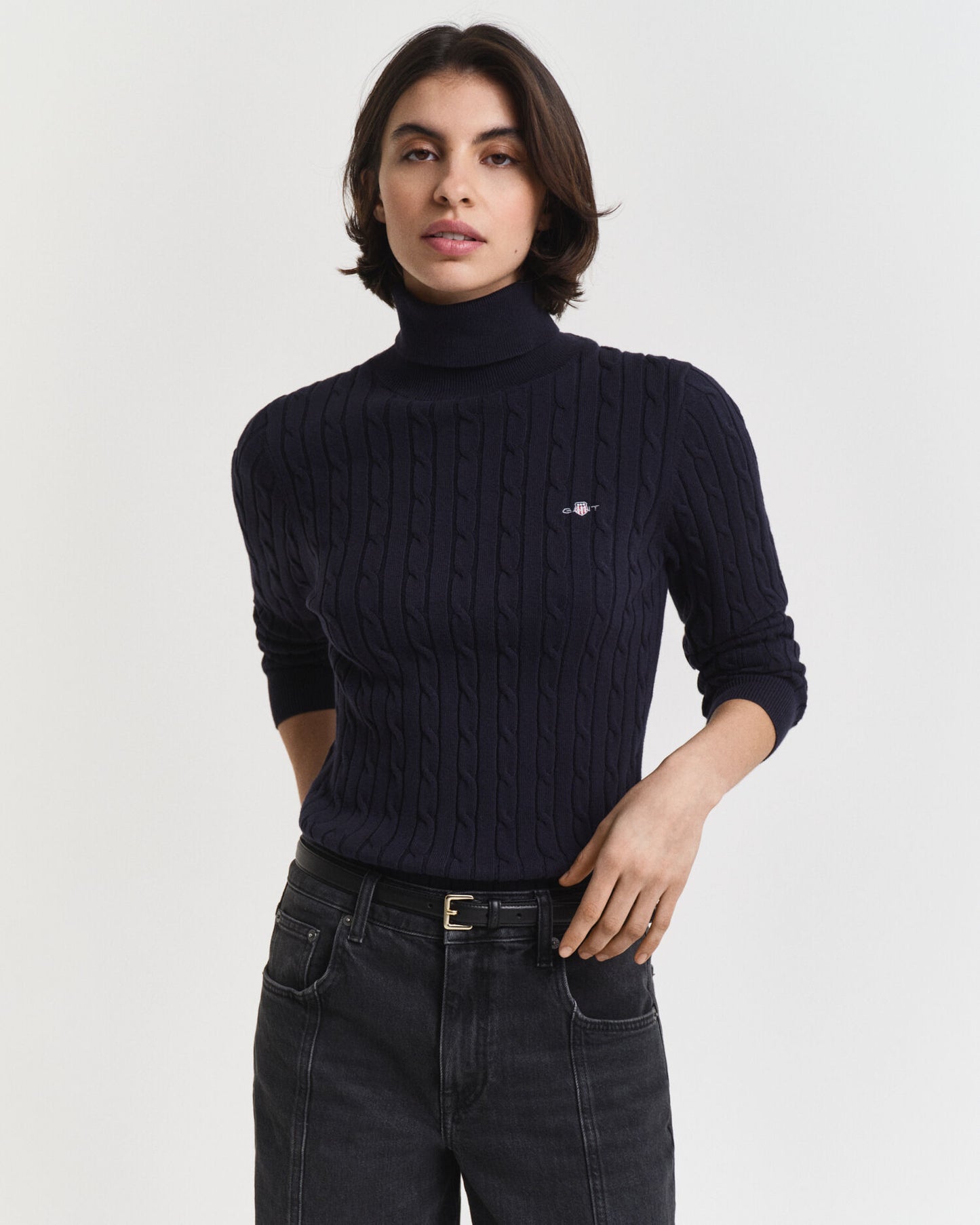 Pull à col roulé en maille torsadée de coton extensible