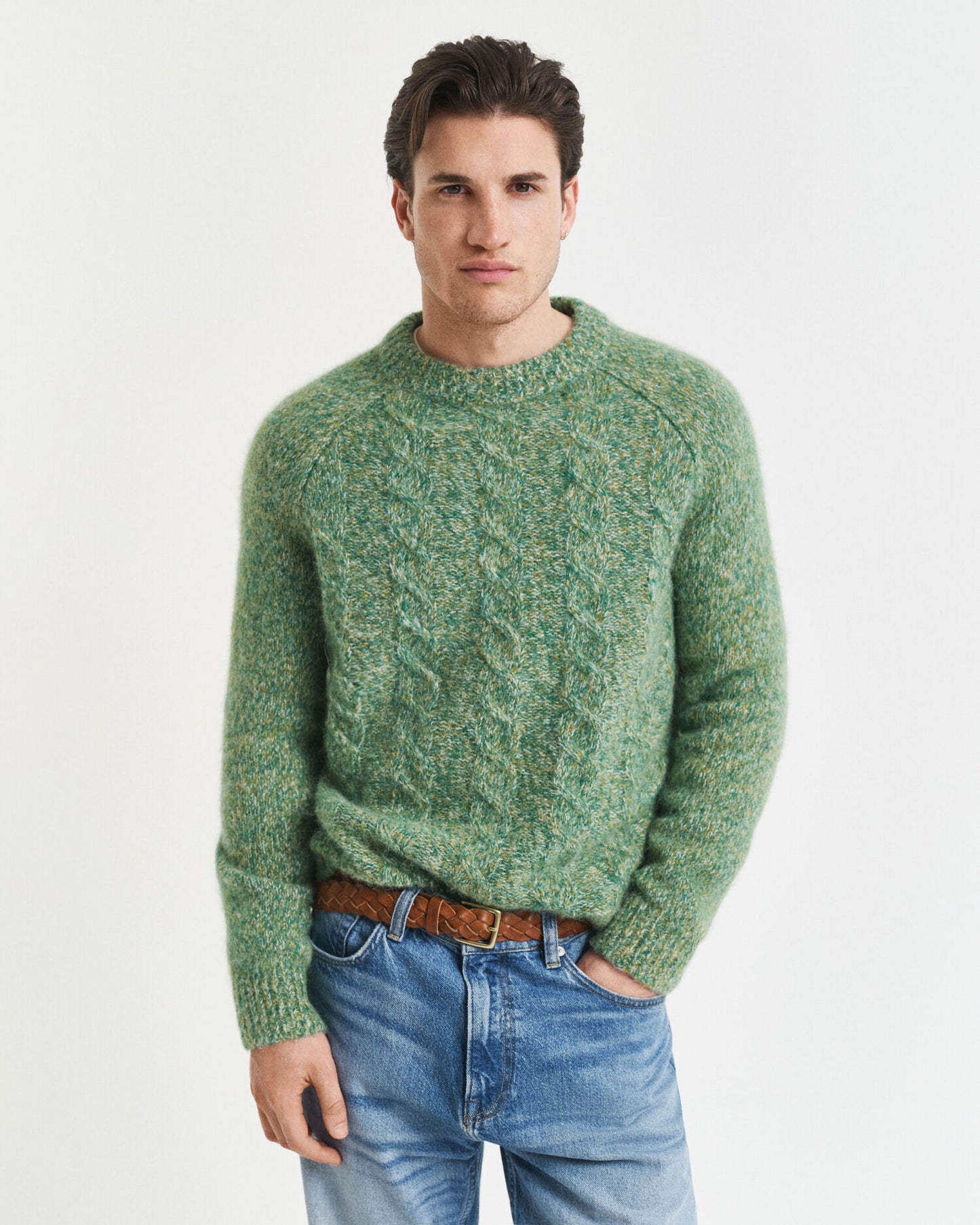 Zopfstrickpullover mit Rundhalsausschnitt
