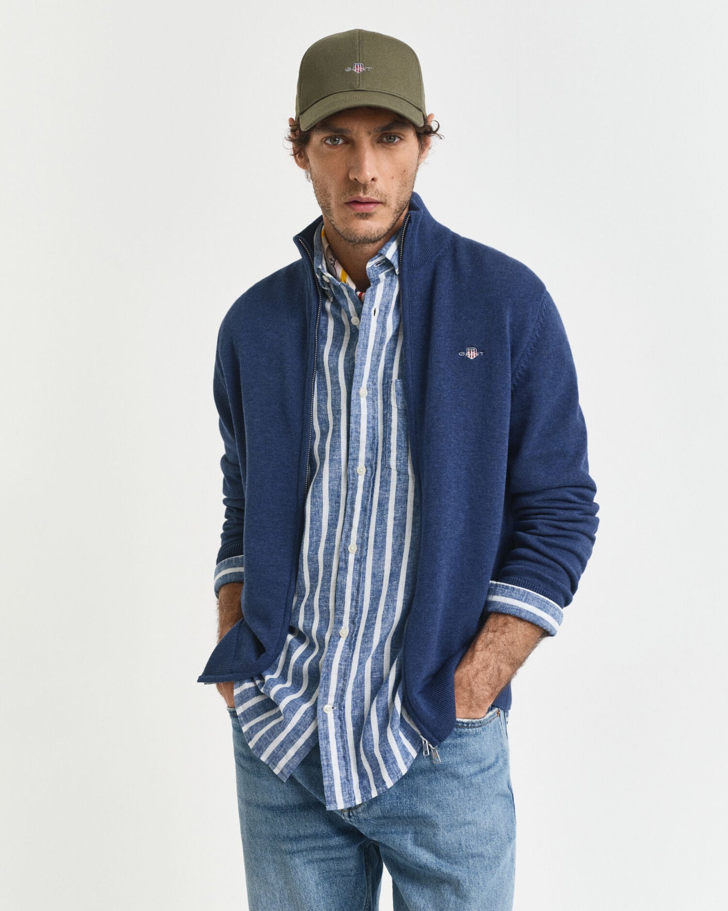 Cardigan zippé en coton décontracté